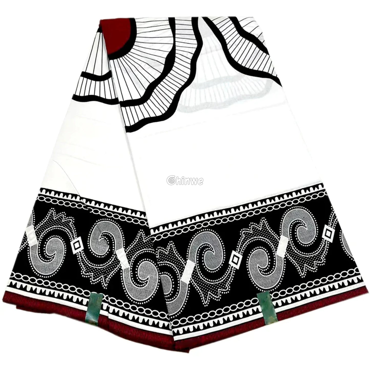 Black and White African Print Fabric with Red Sunburst and Geometric Patterns 6 Yards African Wax Print Fabric