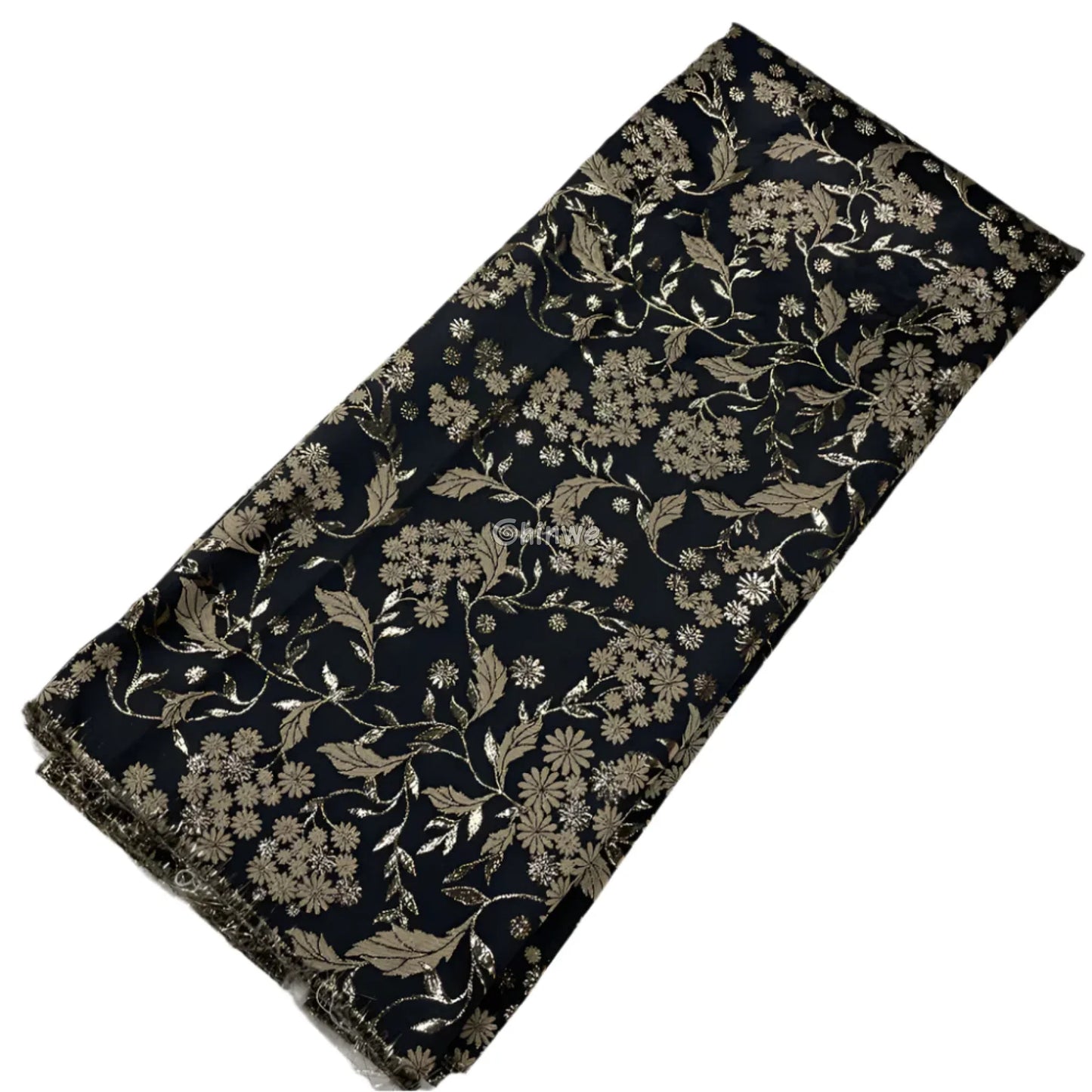 Jacquard Brocade Floral Vine & Daisy Cluster Pattern with Metallic Sheen Onyx Black & Gold Brocade / 5 yards / 120cm