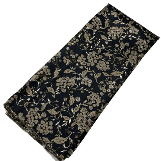 Jacquard Brocade Floral Vine & Daisy Cluster Pattern with Metallic Sheen Onyx Black & Gold Brocade / 5 yards / 120cm