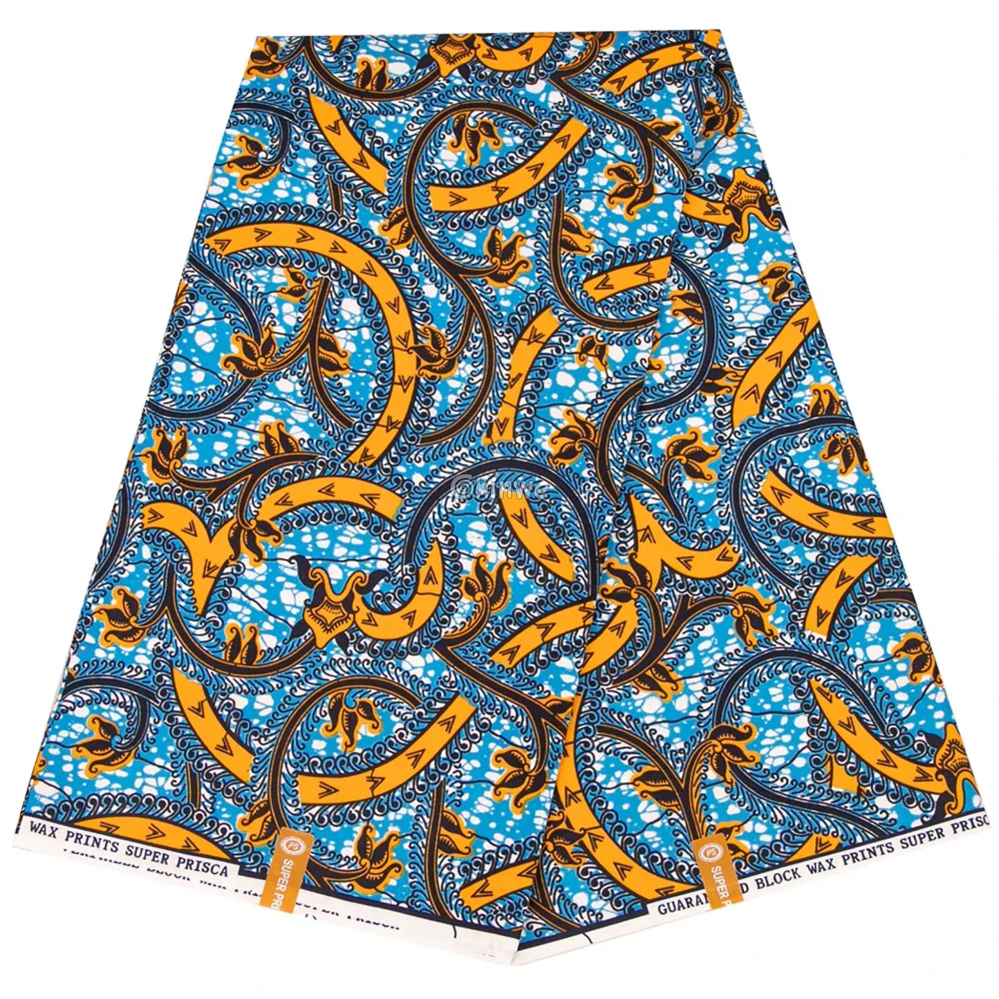 Swirling Blue and Golden Ankara Wax Print Fabric