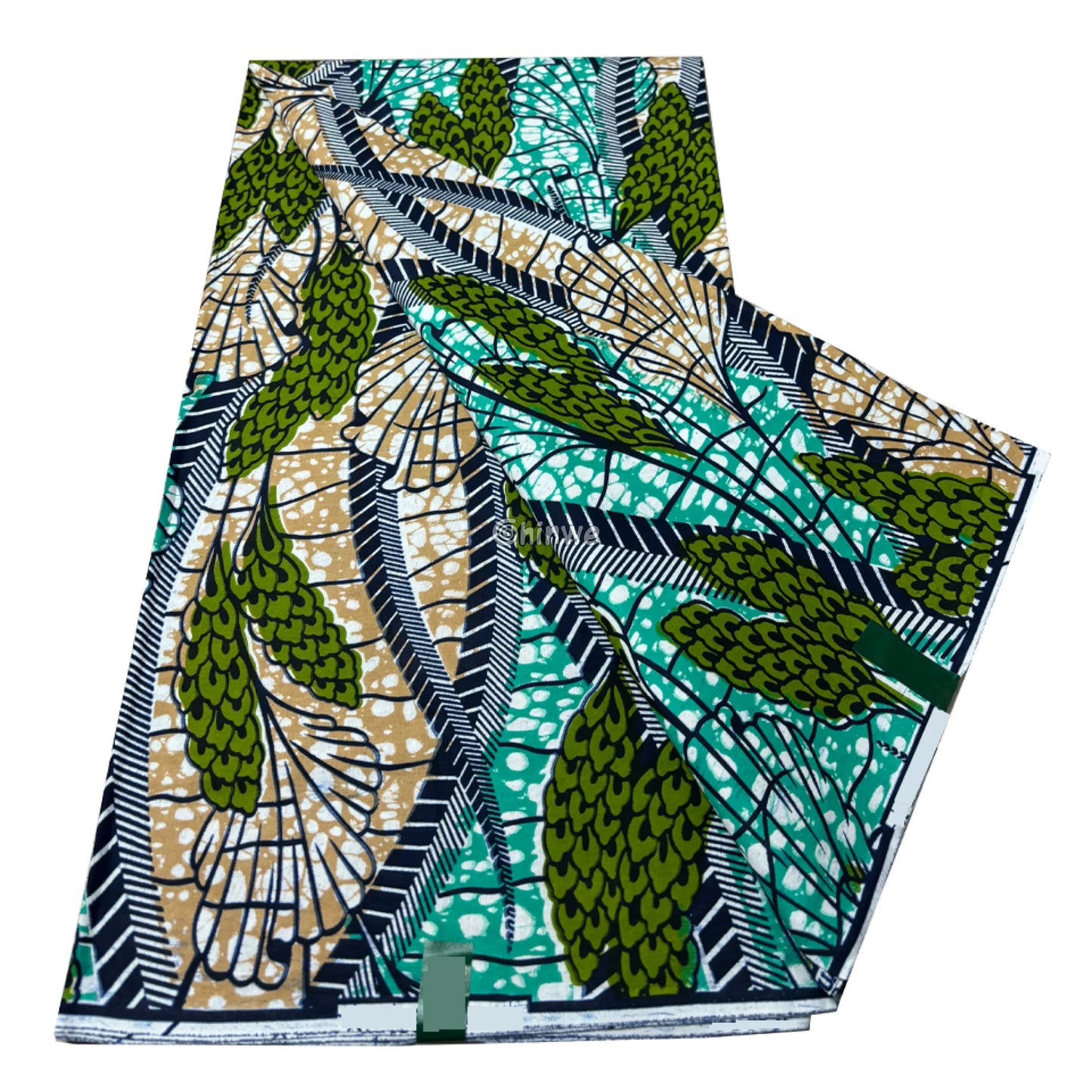 Teal and Olive Ankara Fabric with Botanical Patterns