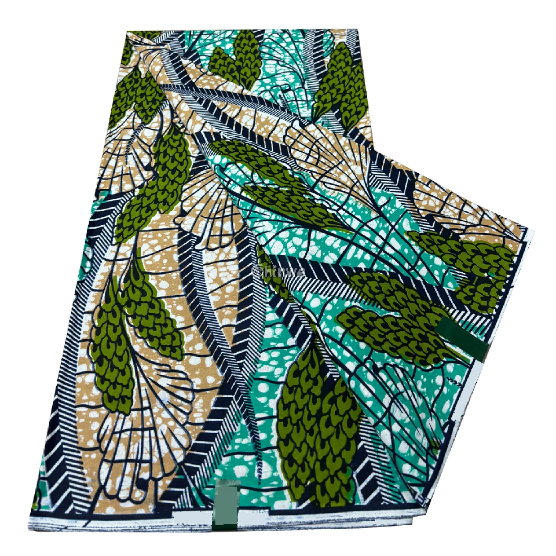 Teal and Olive Ankara Fabric with Botanical Patterns