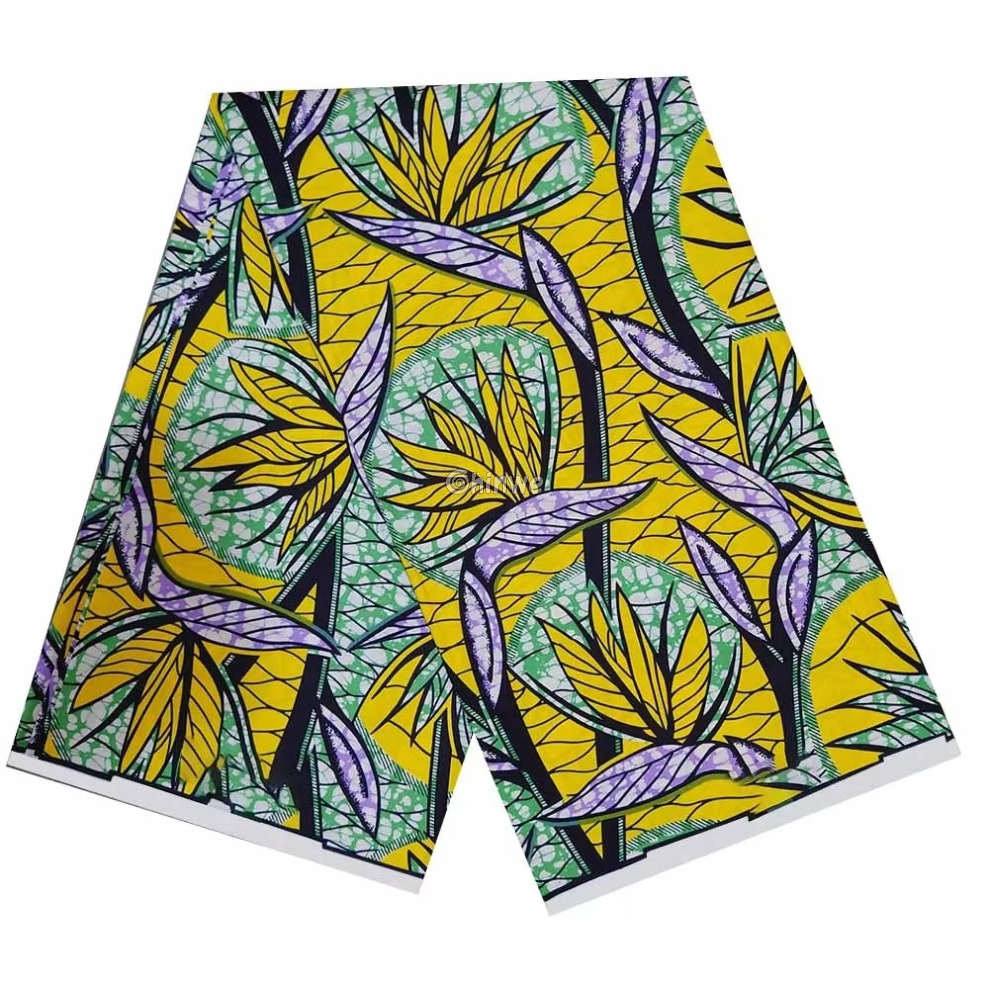 Tropical Yellow and Purple Leaf Ankara Fabric