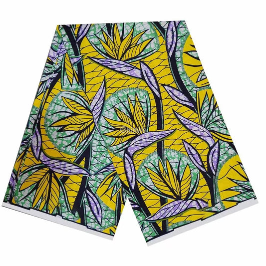 Tropical Yellow and Purple Leaf Ankara Fabric