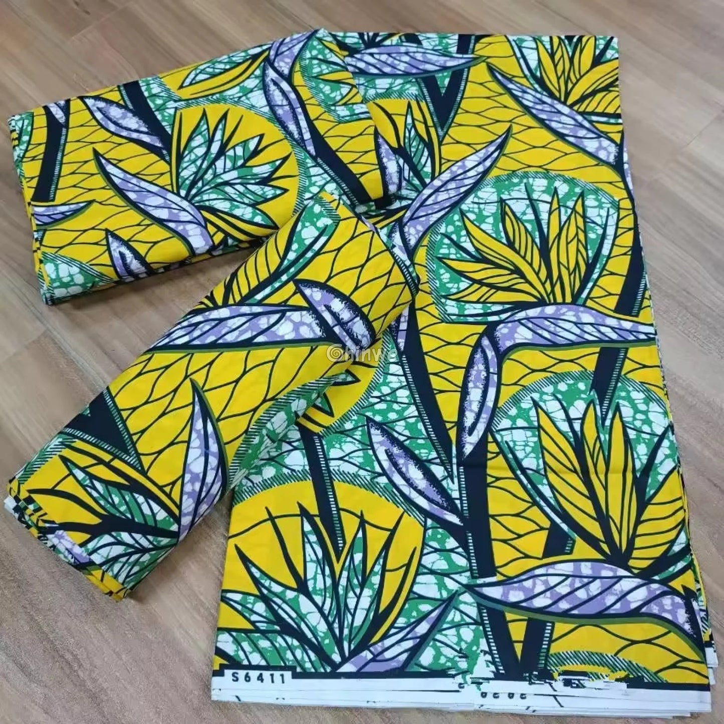 Tropical Yellow and Purple Leaf Ankara Fabric