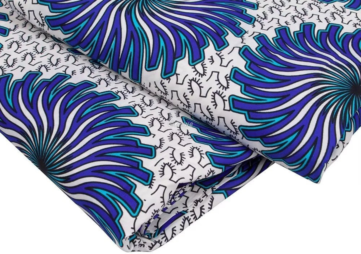White Ankara Wax Print Fabric with Blue and Purple Spiral Patterns African Wax Print Fabric