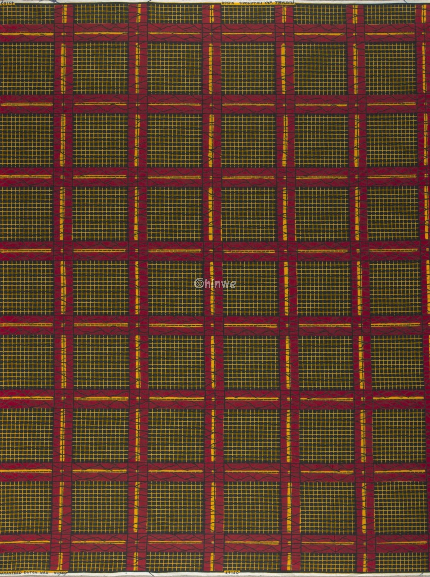 Sunburst Grid Ankara Fabric – Fiery Red & Gold Lattice on Noir 6 yards cotton