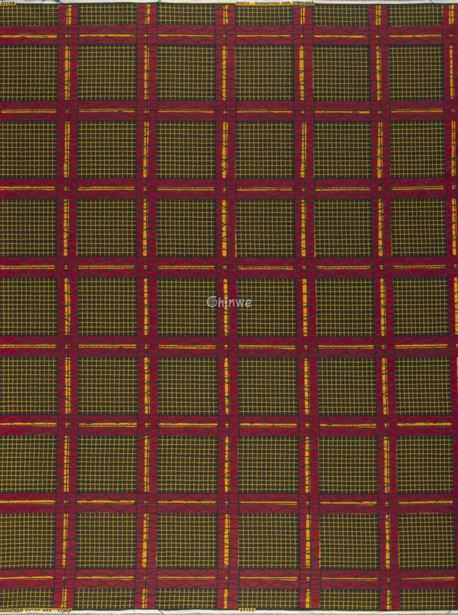 Sunburst Grid Ankara Fabric – Fiery Red & Gold Lattice on Noir 6 yards cotton