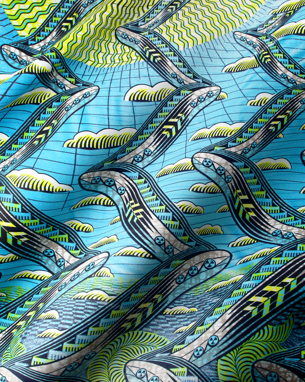 Turquoise and lime zigzag wax print draped