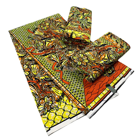 Vibrant Floral Orange and Yellow African Wax Print Fabric