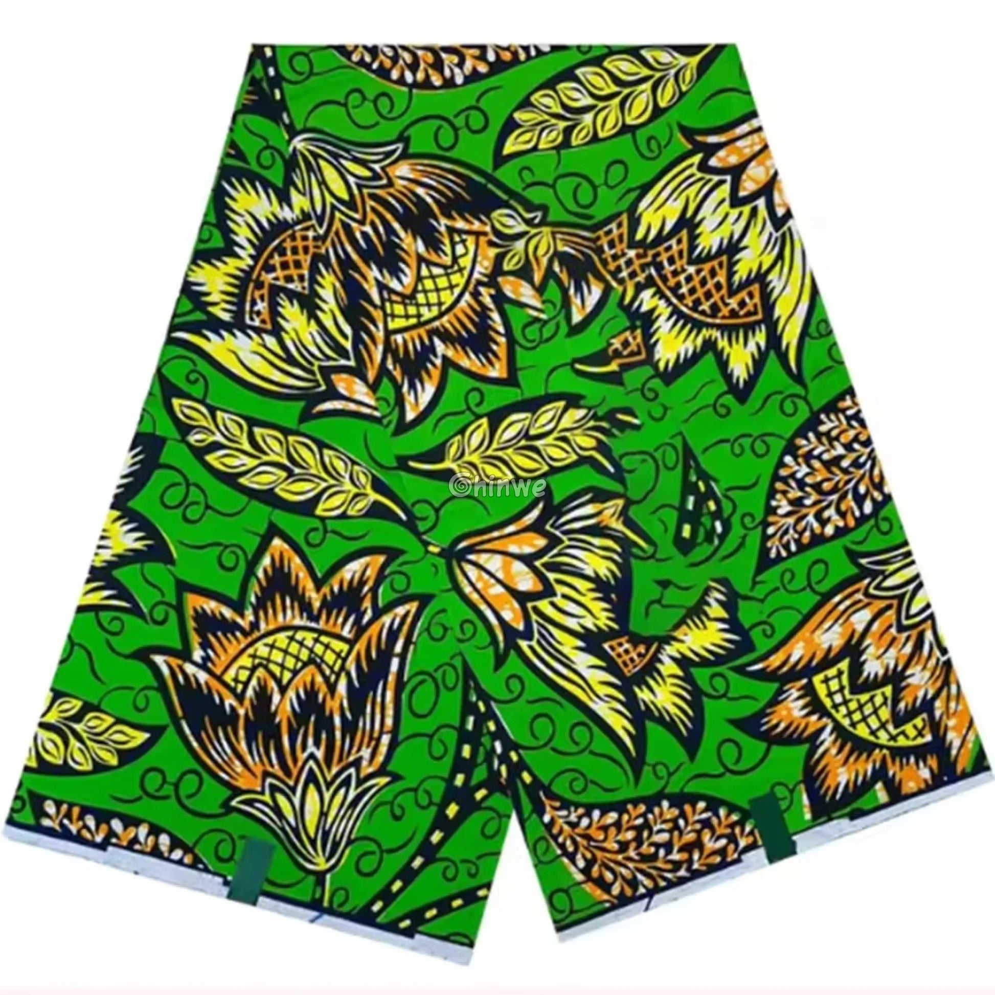 Vibrant Green Ankara Fabric with Bold Floral Patterns