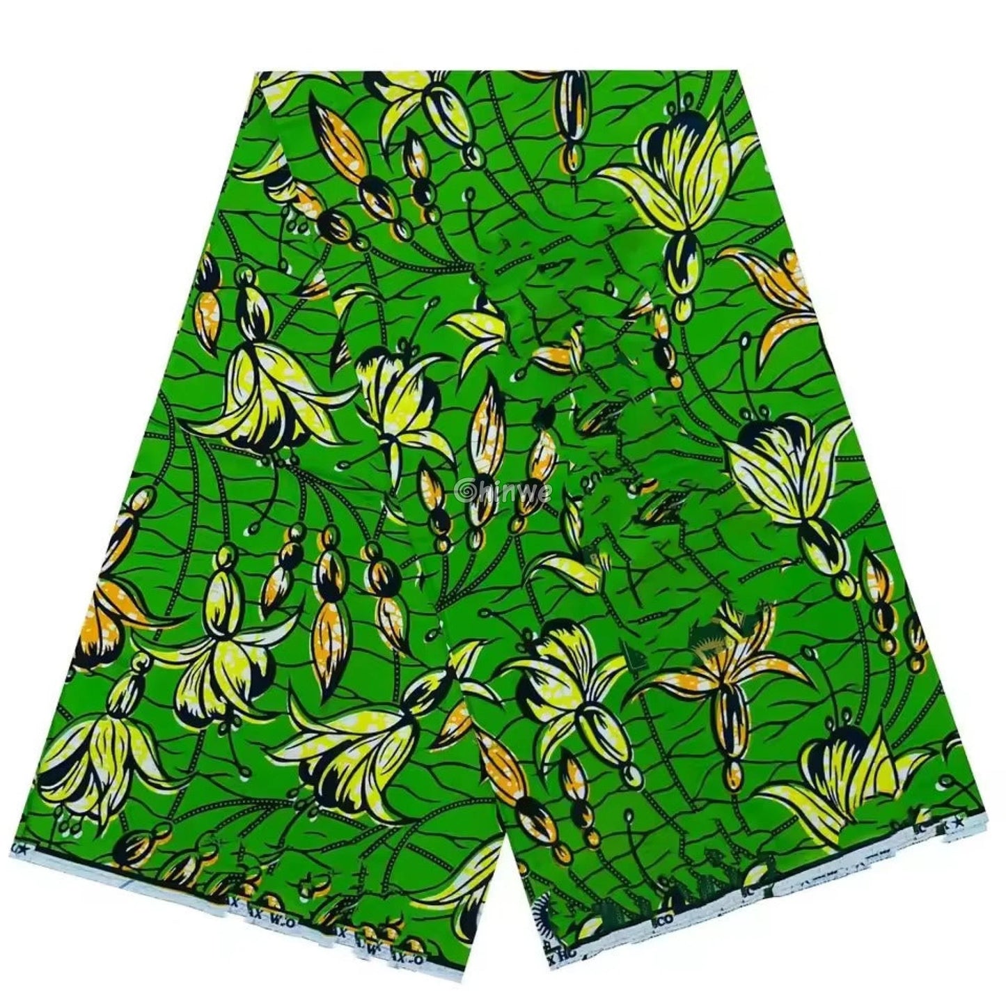 Vibrant Green Ankara Fabric with Yellow Floral Elegance