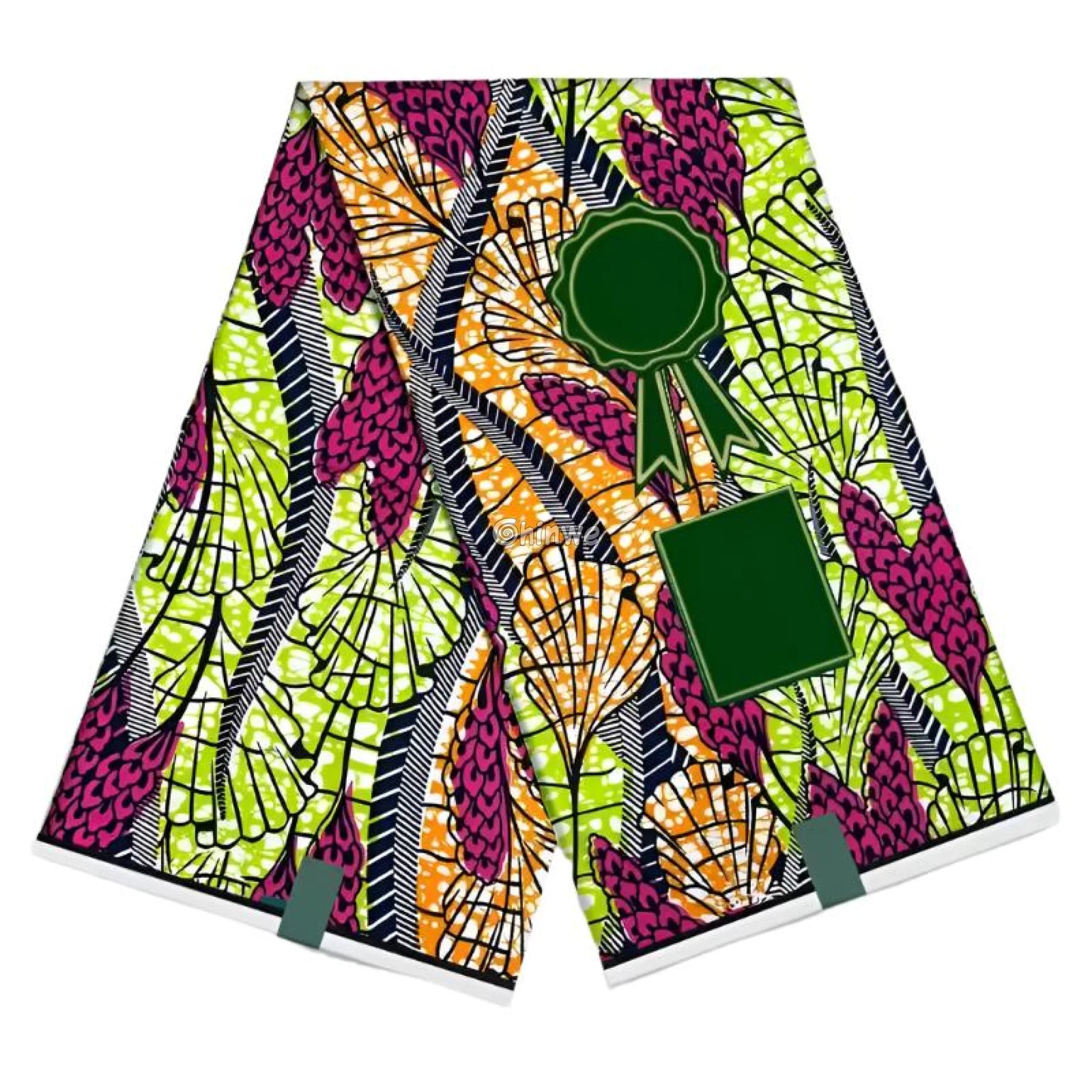 Vibrant Green and Pink Ankara Fabric with Nature-Inspired Patterns