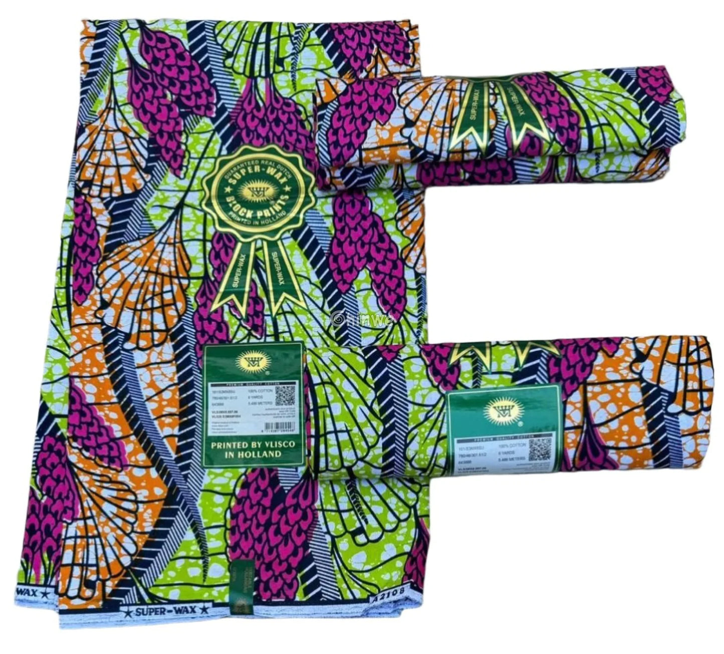 Vibrant Green and Pink Ankara Fabric with Nature-Inspired Patterns