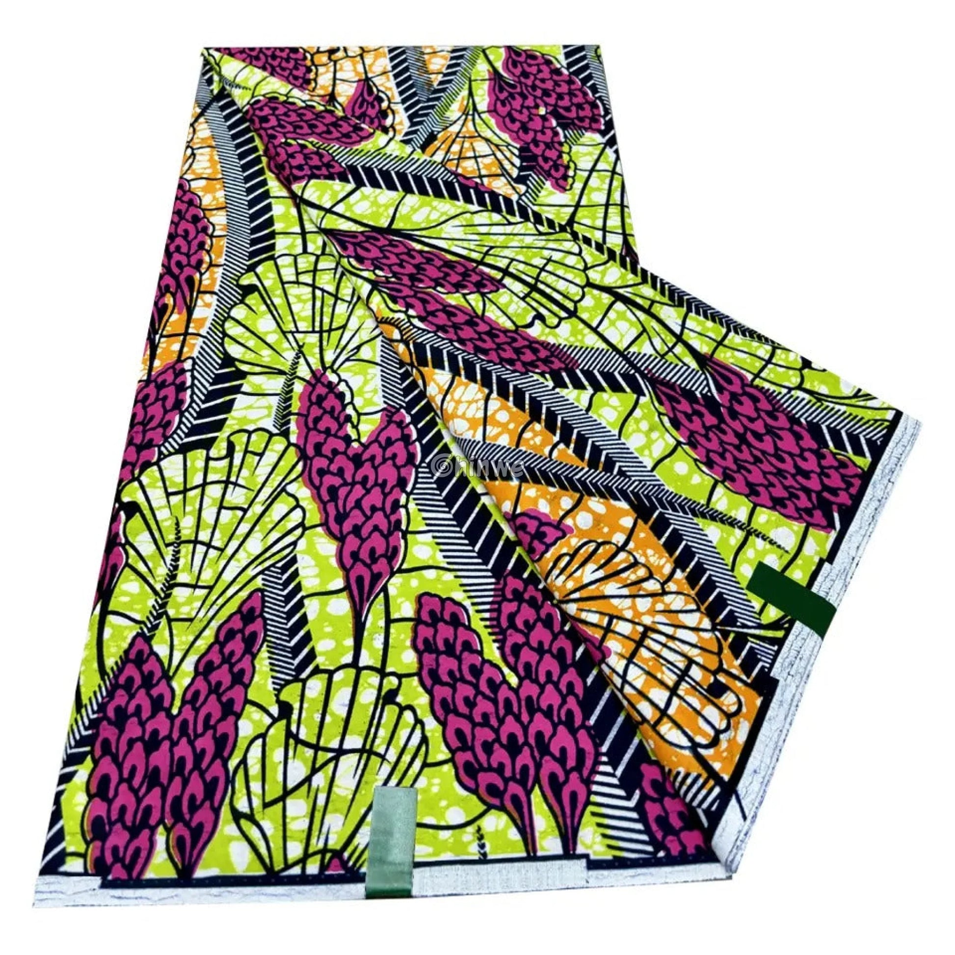 Vibrant Green and Pink Ankara Fabric with Nature-Inspired Patterns