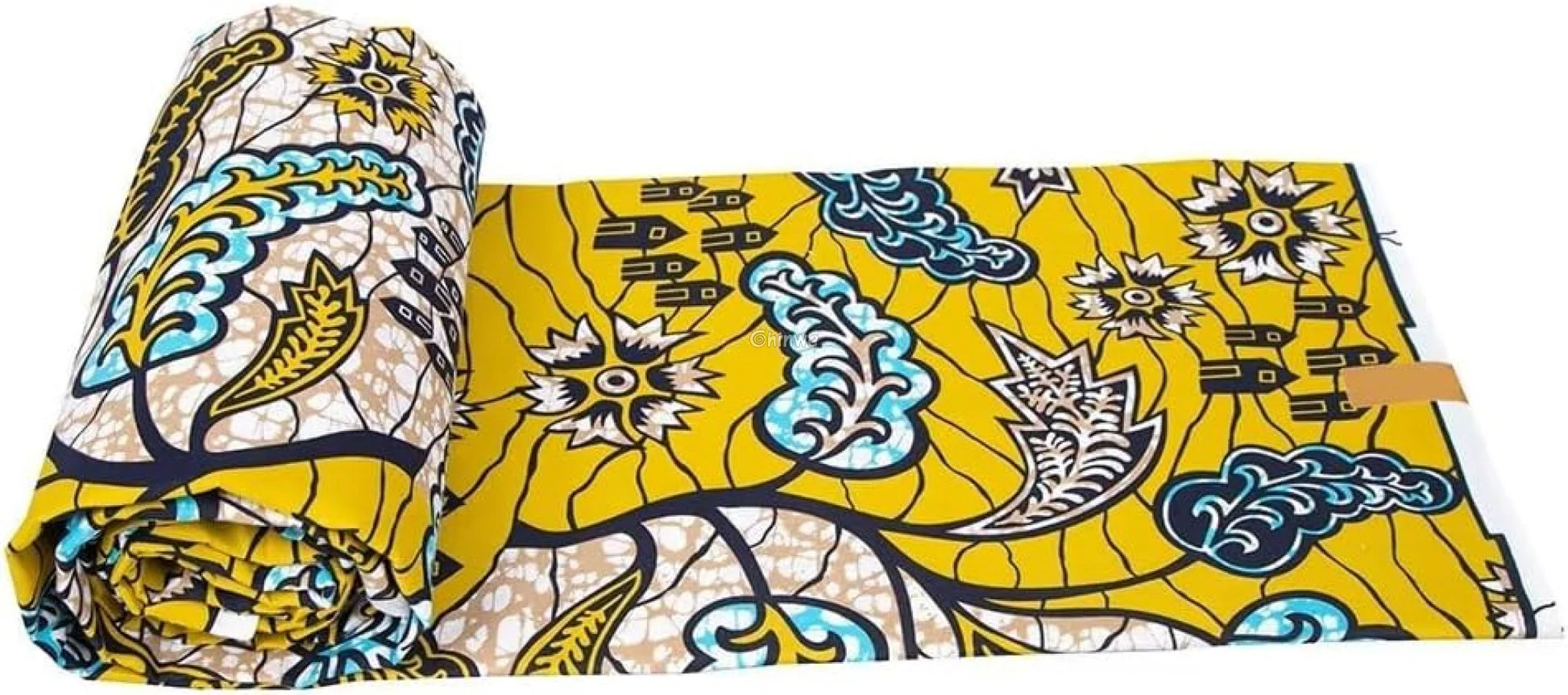 Yellow Ankara Wax Print Fabric with Floral and Leaf Motifs