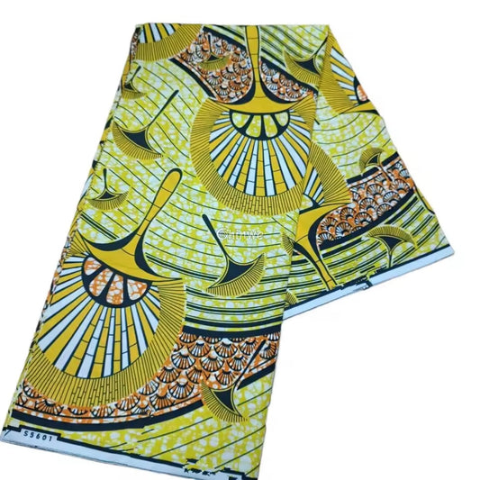 Yellow Sunburst Ankara Fabric with Bold Yellow Patterns