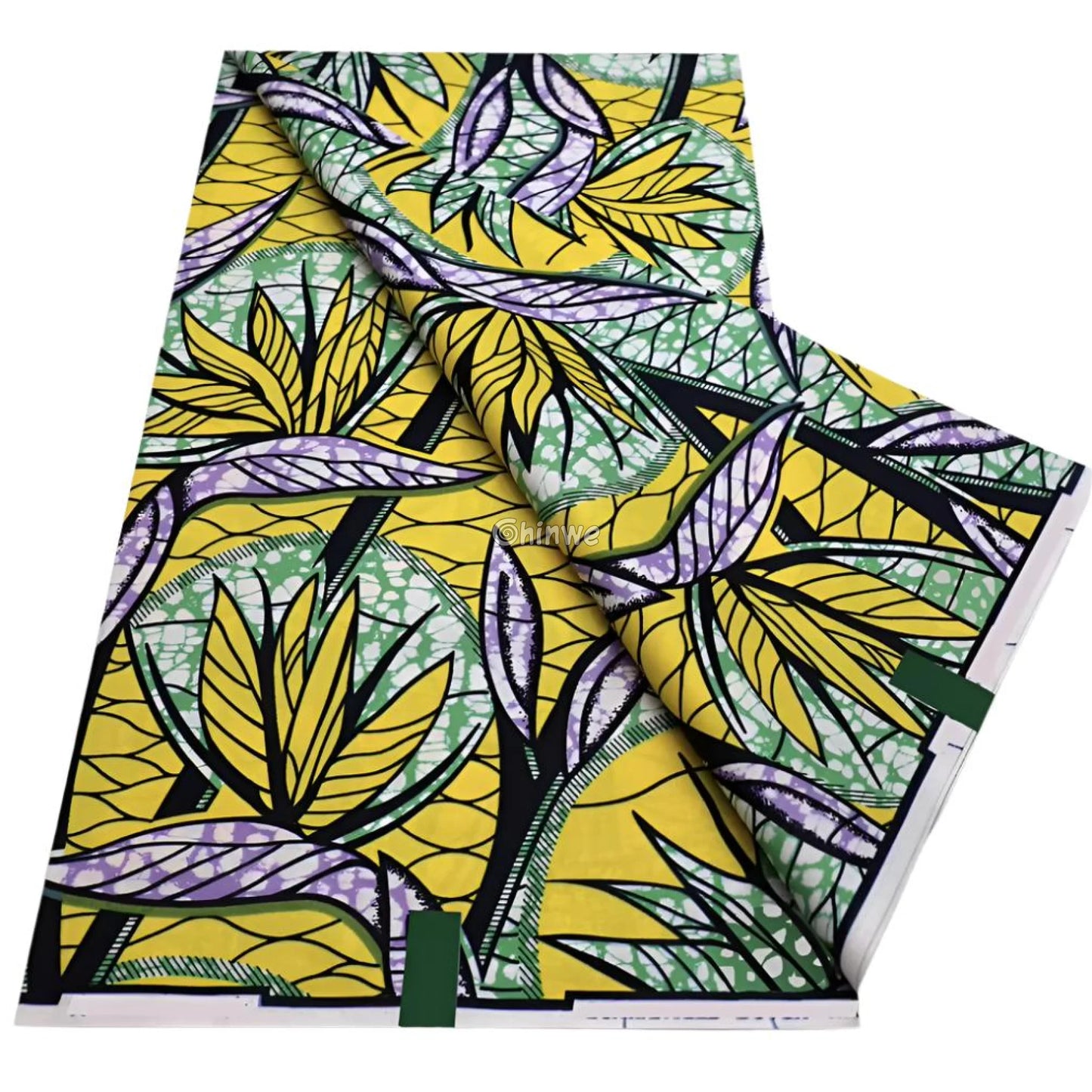 Tropical Yellow and Purple Leaf Ankara Fabric