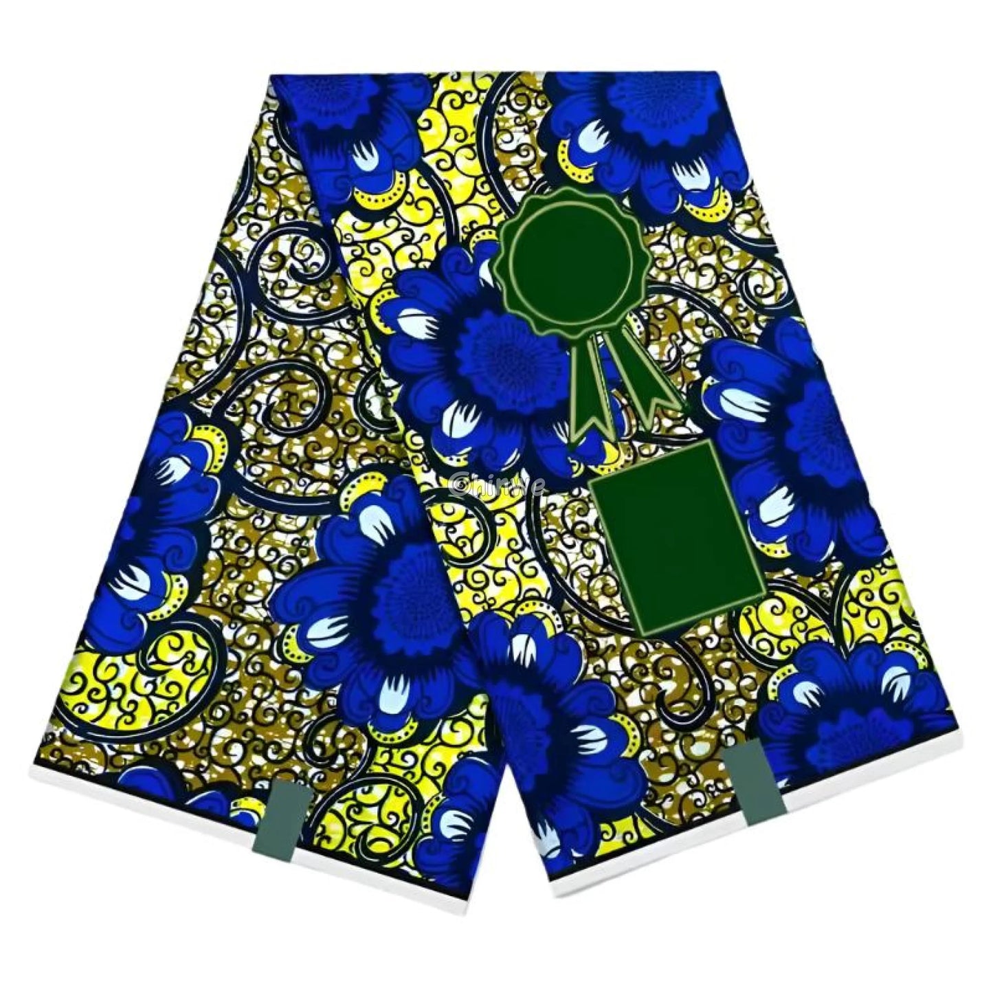 Yellow in Blue Flower Swirl Cotton Wax Veritable African Print Fabric