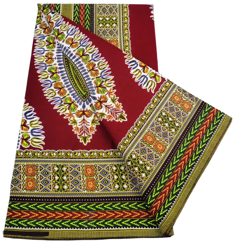 Maroon & Olive Medallion Border Ankara Real Wax Print
