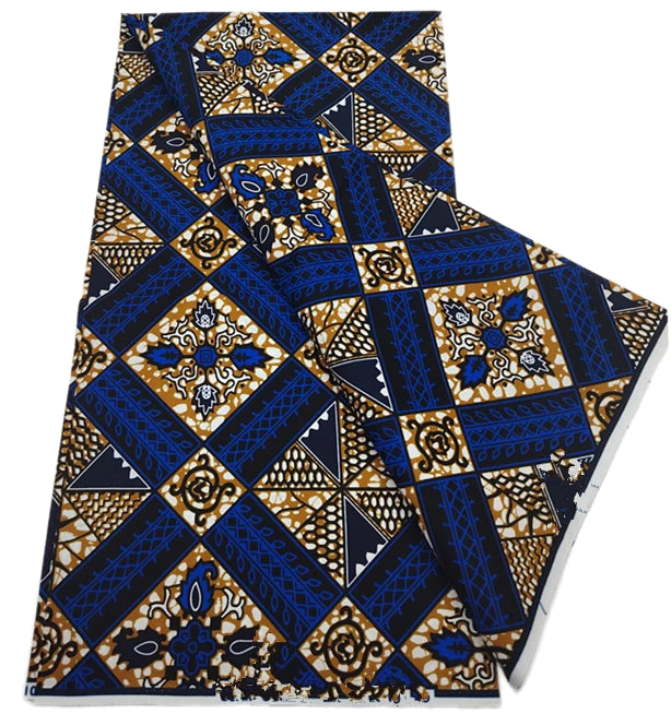 Navy & Gold Diamond Tile Ankara Real Wax Print