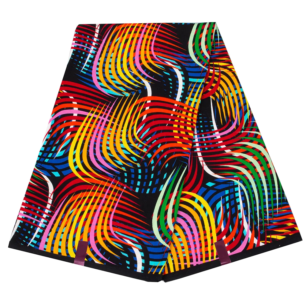 Rainbow Swirl Ankara-Style Polyester Fabric