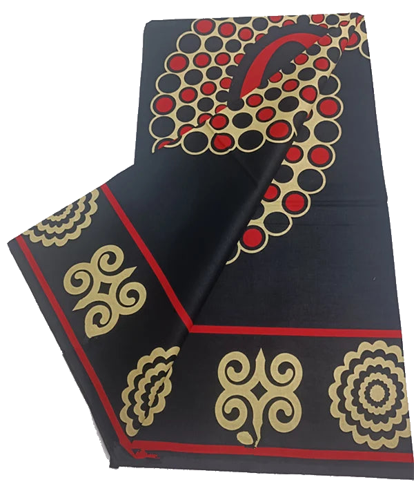 Cream & Red Adinkra Symbols on Black Ankara Real Wax Print