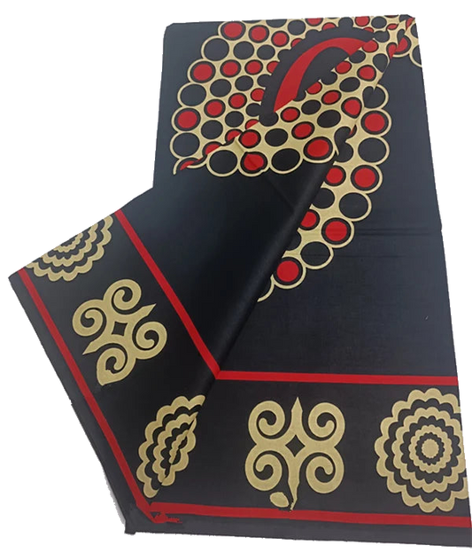 Cream & Red Adinkra Symbols on Black Ankara Real Wax Print