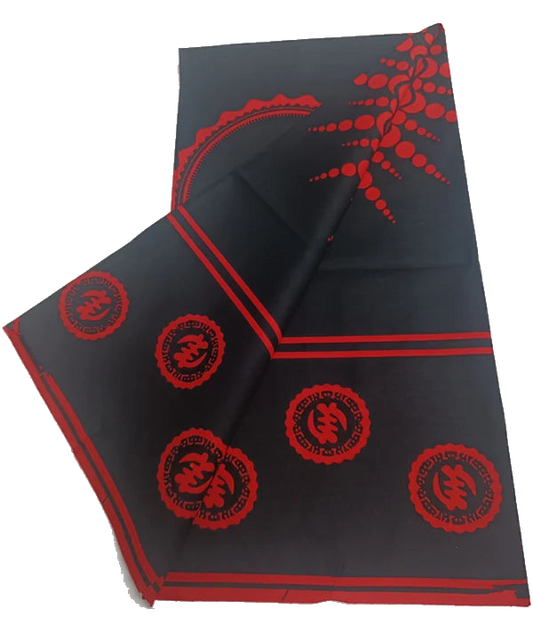 Red Adinkra Rings on Black Ankara Real Wax Print