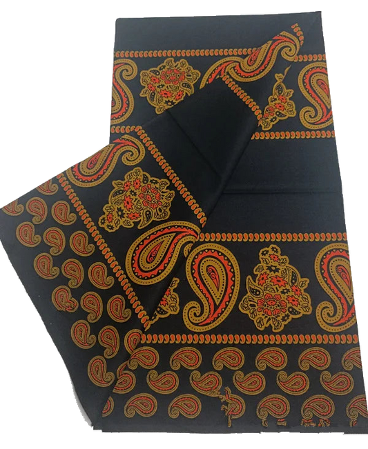 Orange Paisley Panels on Black Ankara Real Wax Print