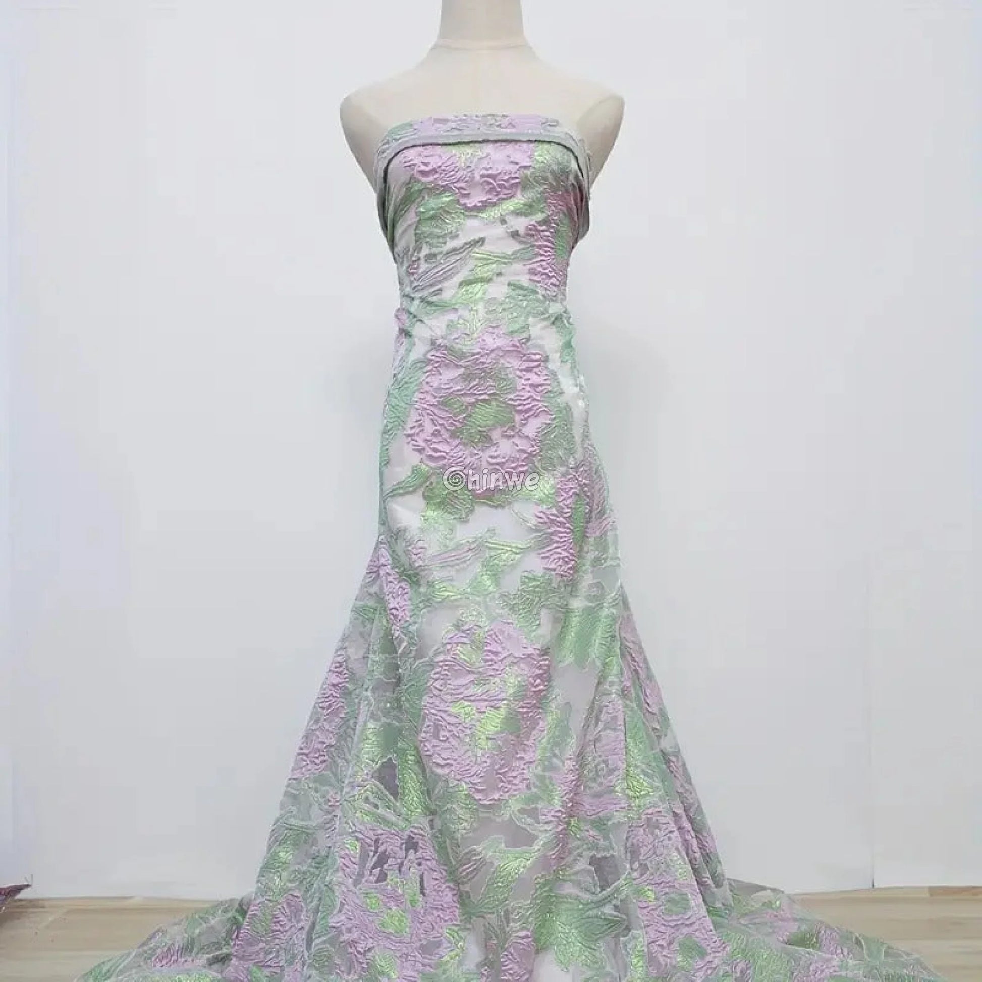 Textured Damask & Brocade Lace Fabric with Raised Floral Motif and Metallic Sheen Gradient Lace