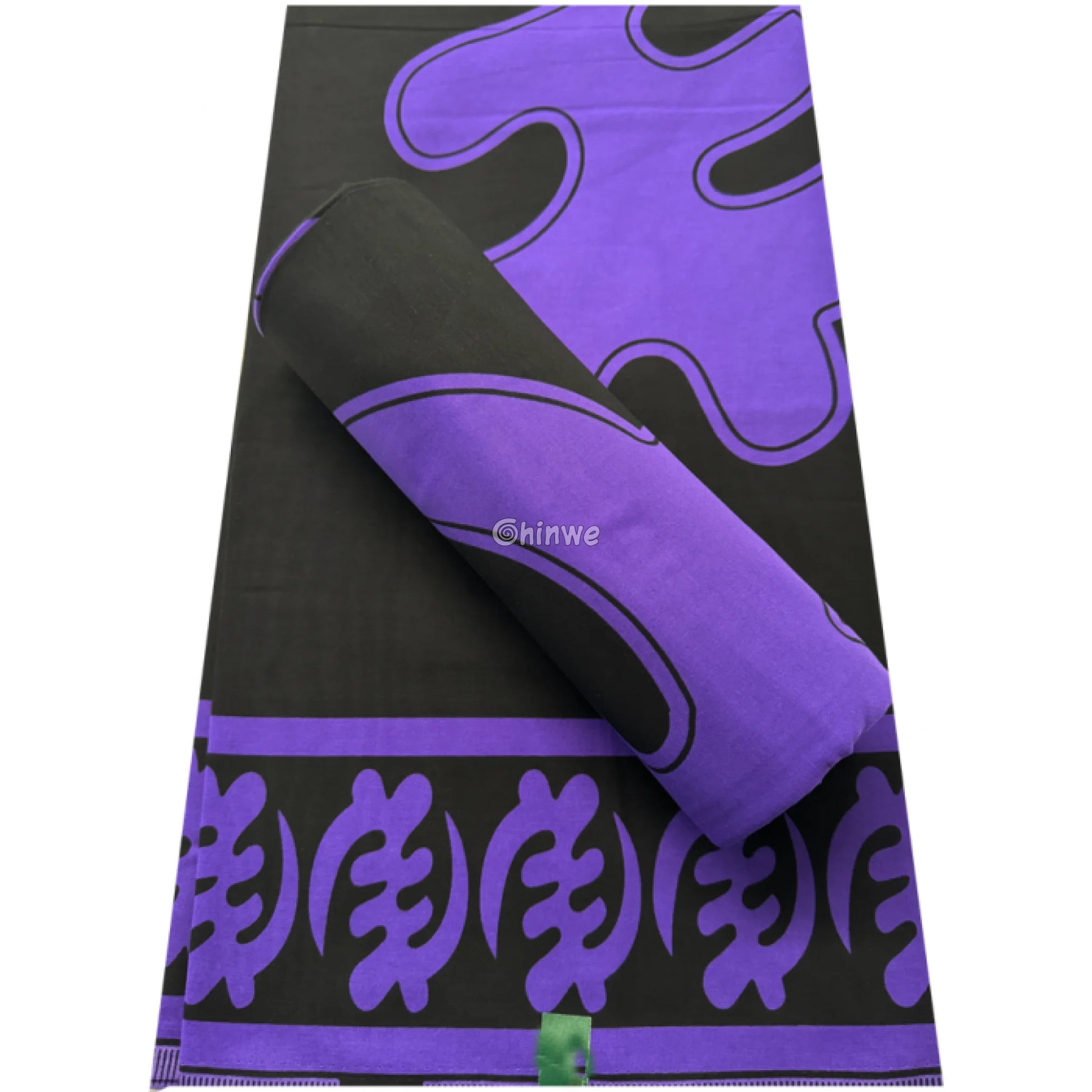 Bold Adinkra Symbol Fabric – Purple Patterns on Black Cotton Wax Print 6 Yards African Wax Print Fabric