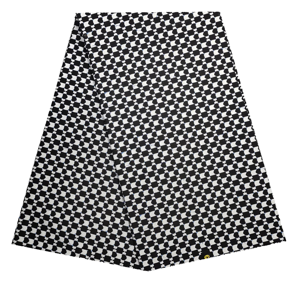 Black & White Check Ankara Wax Print Fabric – Monochrome Op-Art, 100% Cotton
