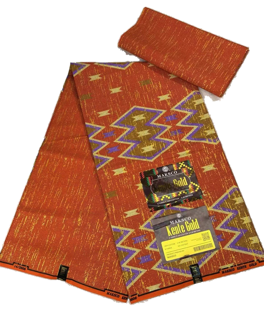 Orange and Purple Kente Gold Wax Print Fabric – Diamond Lightning, 6 Yards