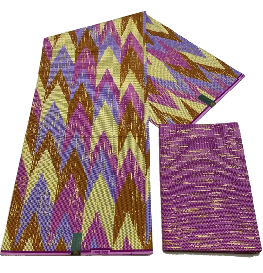 Lilac, Pink and Mustard Chevron Kente-Style Print Fabric, 6 Yards