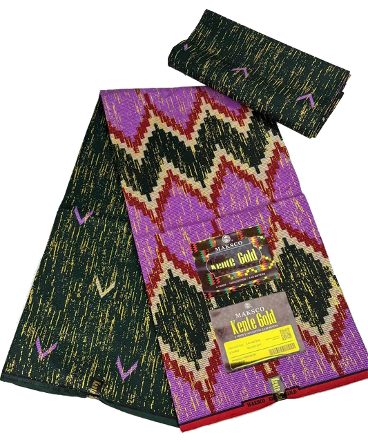 Purple and Forest Green Diamonds Kente-Style Print Fabric, 6 Yards