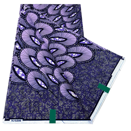 Lavender Feather Ankara Wax Print Fabric – Purple and Violet Fan Motifs, 6 Yards