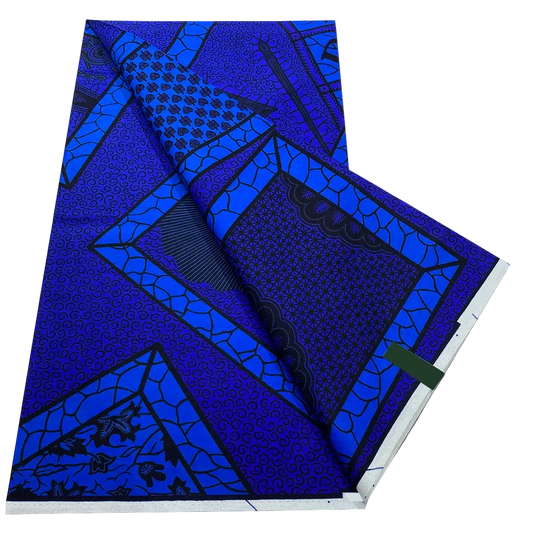 Royal Blue Geometric Ankara Wax Print Fabric – Electric Blue Diamond Frames, 6 Yards