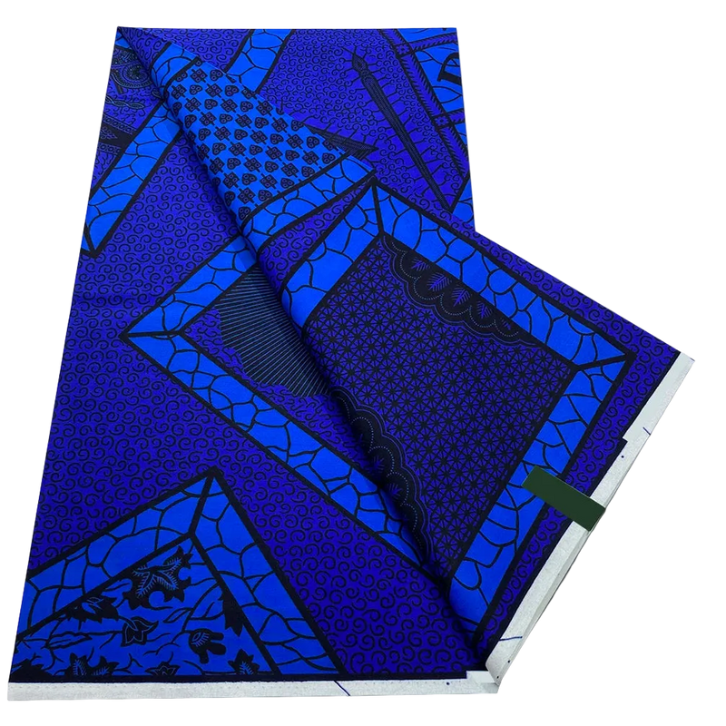 Royal Blue Geometric Ankara Wax Print Fabric – Electric Blue Diamond Frames, 6 Yards