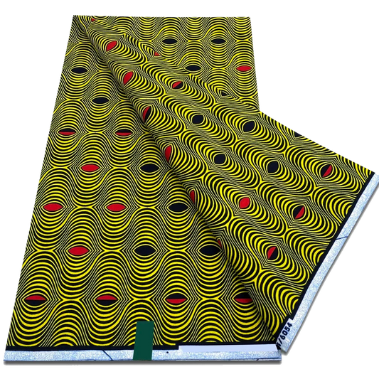 Olive Green Ripple Dot Ankara Wax Print Fabric, 6 yards