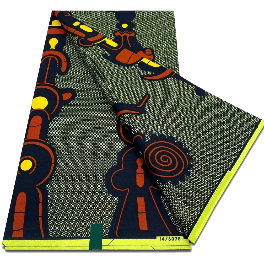 Grey-Green Spiral Motif Ankara Wax Print Fabric, 6 yards
