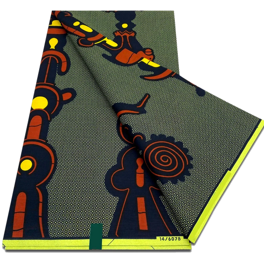 Grey-Green Spiral Motif Ankara Wax Print Fabric, 6 yards