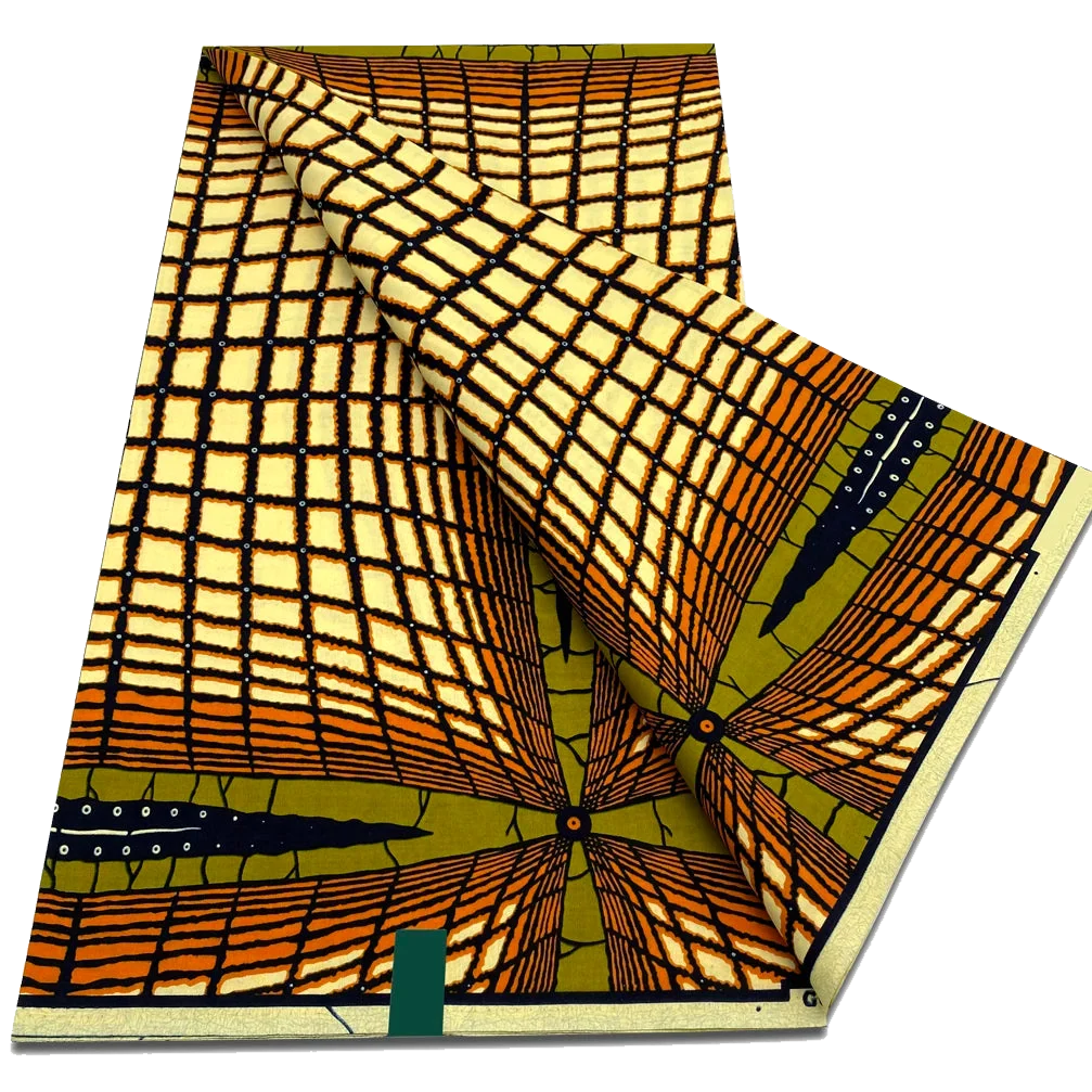 Brown and Cream Grid Ankara Wax Print Fabric, 6 yards
