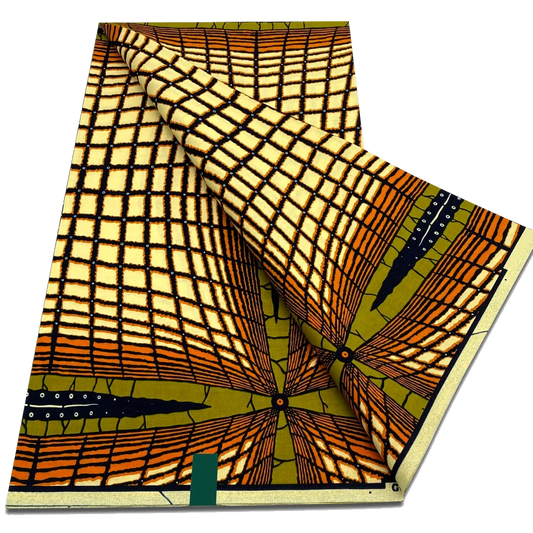 Brown and Cream Grid Ankara Wax Print Fabric, 6 yards