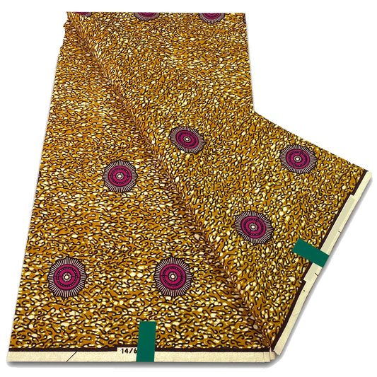 Gold and Magenta Ring Ankara Wax Print Fabric, 6 yards