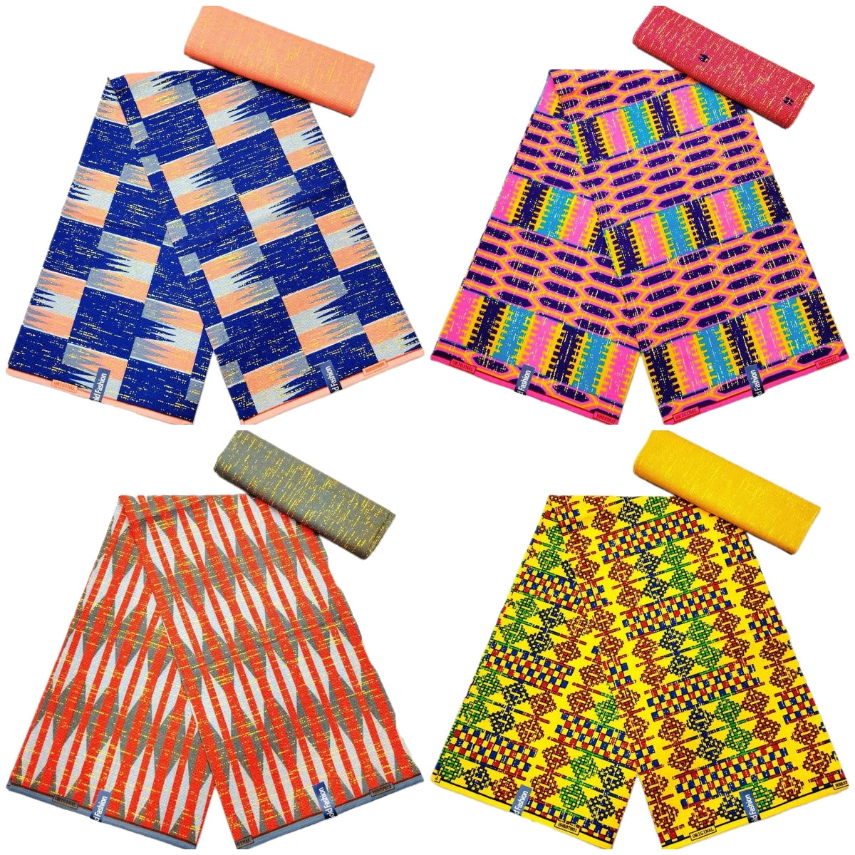Golden Block Kente Wax Print Fabric Collection, 6 Yards