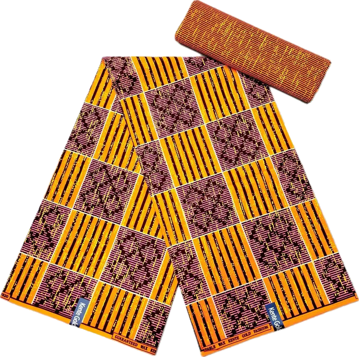 Golden Block Kente Wax Print Fabric Collection, 6 Yards