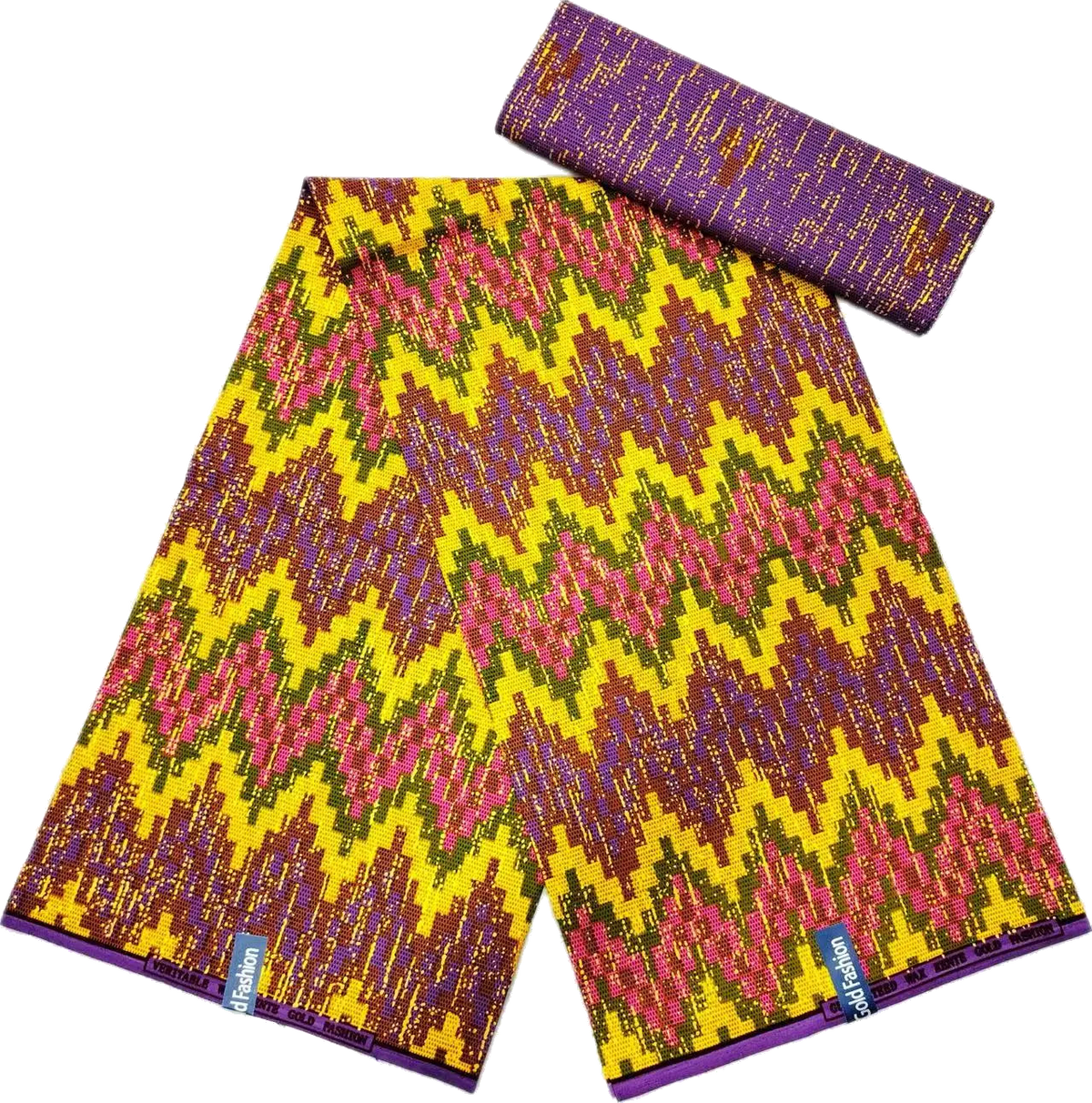 Golden Block Kente Wax Print Fabric Collection, 6 Yards