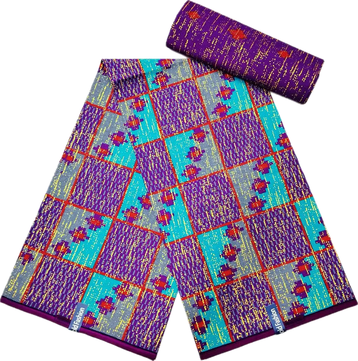 Golden Block Kente Wax Print Fabric Collection, 6 Yards