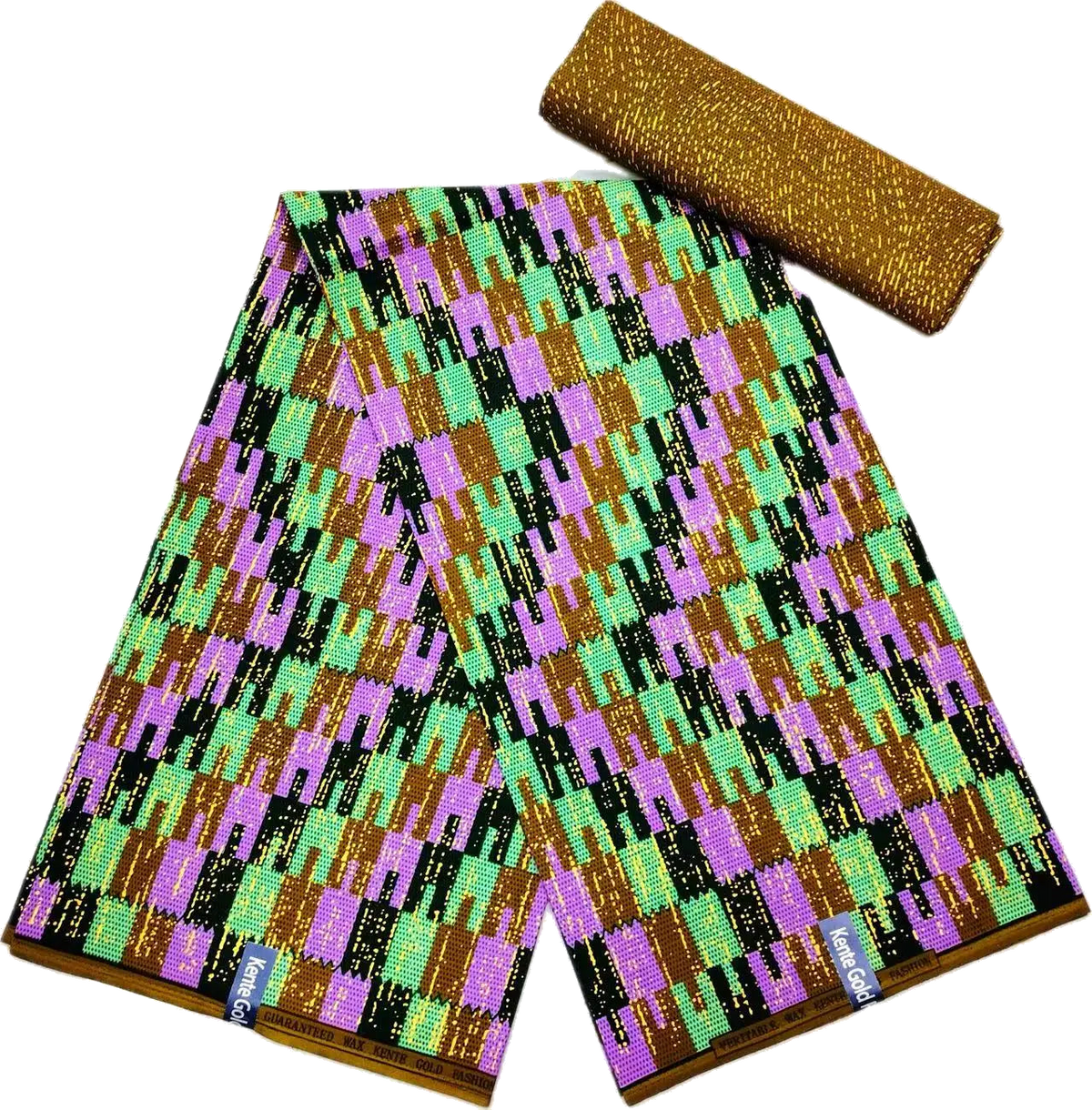 Golden Block Kente Wax Print Fabric Collection, 6 Yards
